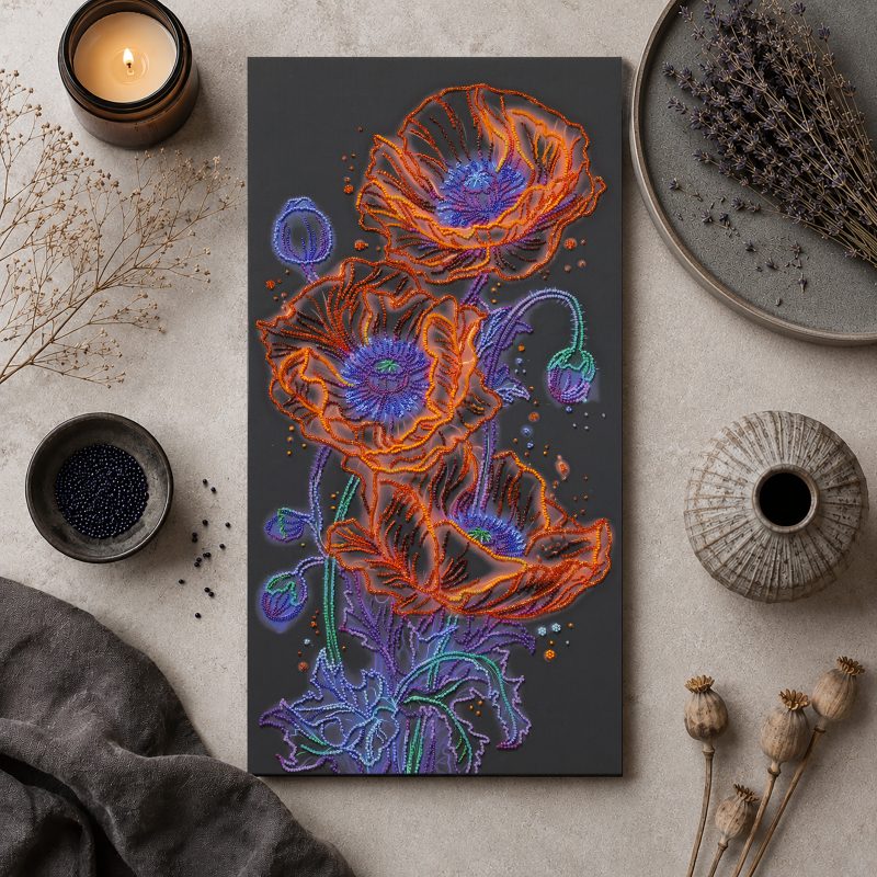 Main Bead Embroidery Kit Neon Poppies