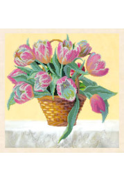 Charts on artistic canvas Basket of tulips
