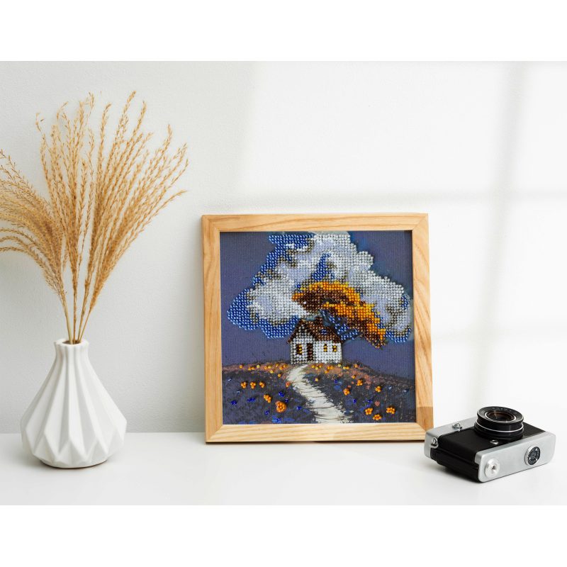 Mini Bead embroidery kit Cottage Beneath the Clouds