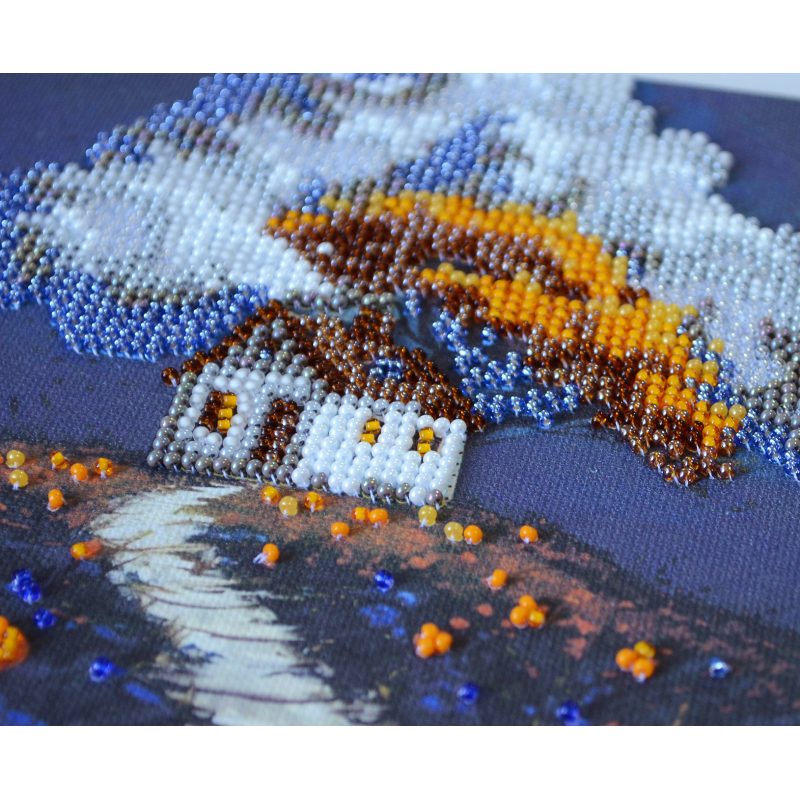 Mini Bead embroidery kit Cottage Beneath the Clouds