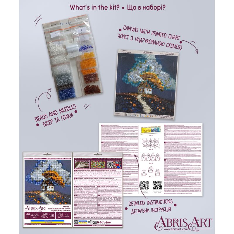 Mini Bead embroidery kit Cottage Beneath the Clouds