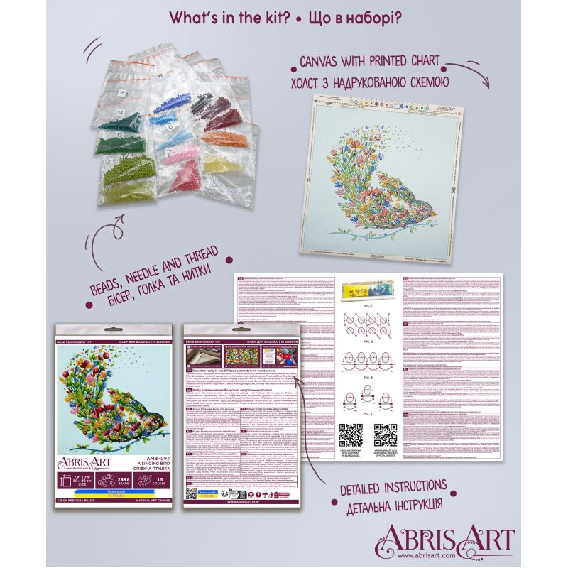 Mid-sized bead embroidery kit A singing bird