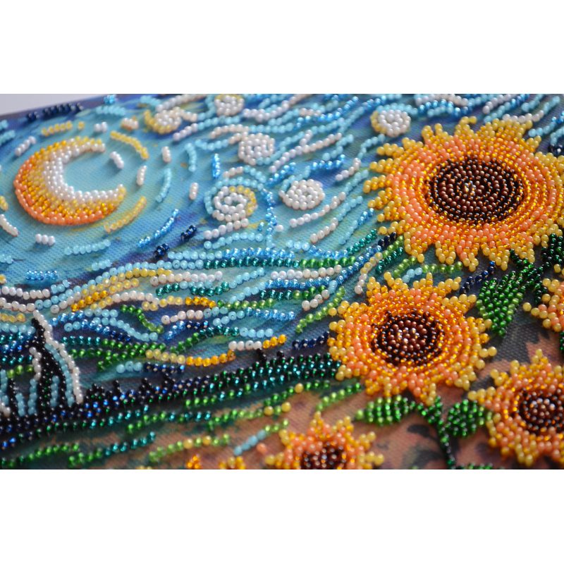 Mid-sized bead embroidery kit Sunflowers in night’s embrace