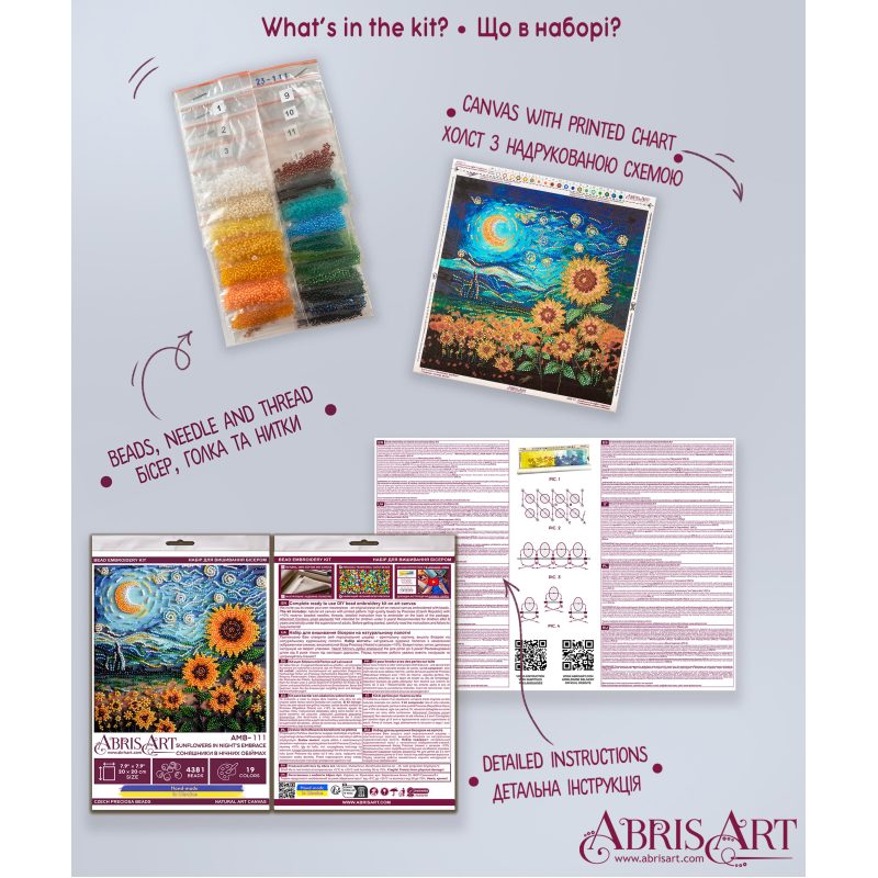 Mid-sized bead embroidery kit Sunflowers in night’s embrace