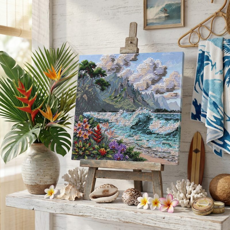 Mid-sized bead embroidery kit Blue Lagoon