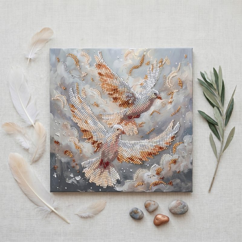 Mid-sized bead embroidery kit Dance of Doves