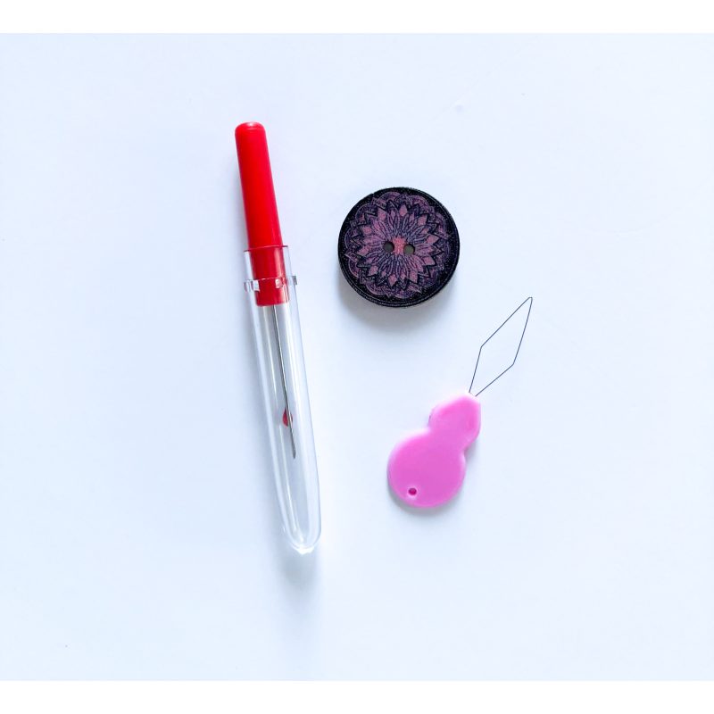 Magnetic needle holder (wooden), needle threader and seam ripper set