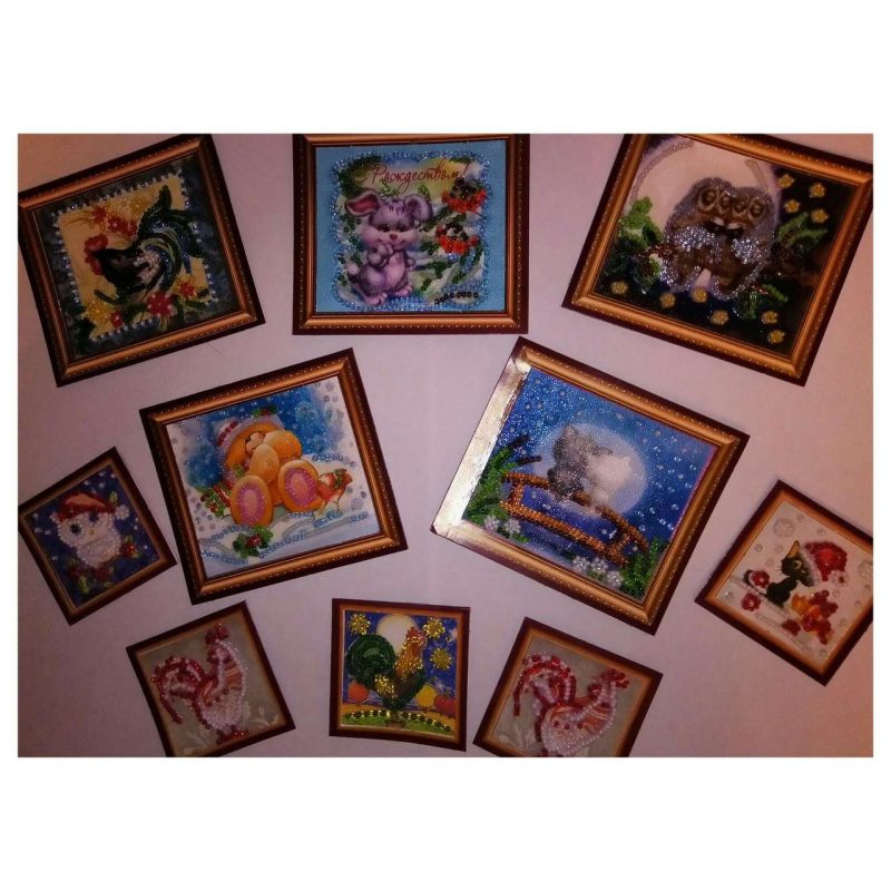 Mini Magnets Bead embroidery kit Little owl and mistletoe