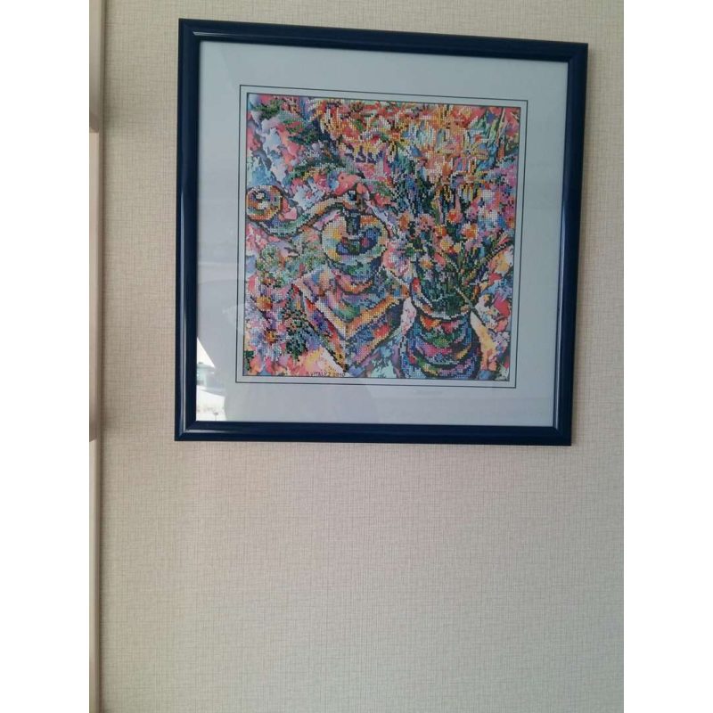 Charts on artistic canvas Сamomiles and coffee