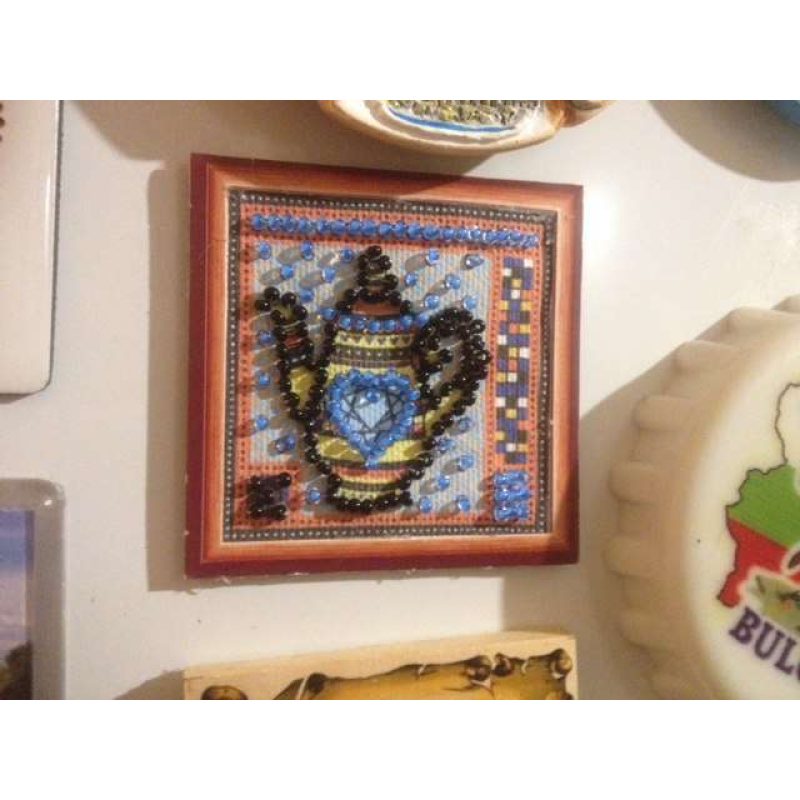 Mini Magnets Bead embroidery kit Yellow kettle