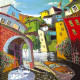 Charts on artistic canvas Vivid town