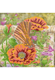 Charts on artistic canvas Batterfly and poppies