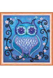Mini Bead embroidery kit Blue owl