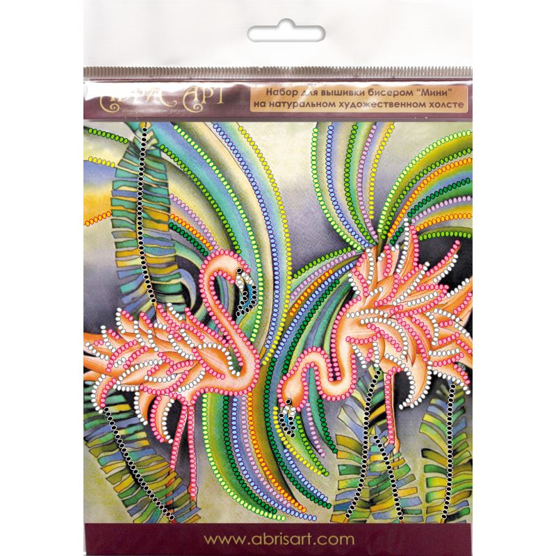 Mini Bead embroidery kit Pink flamingos