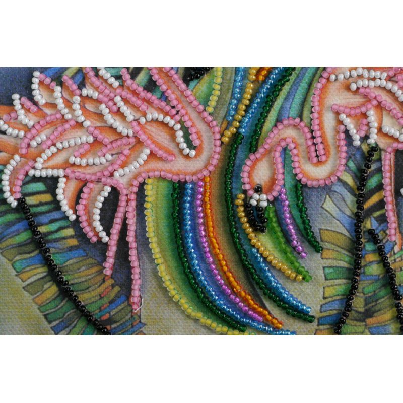 Mini Bead embroidery kit Pink flamingos