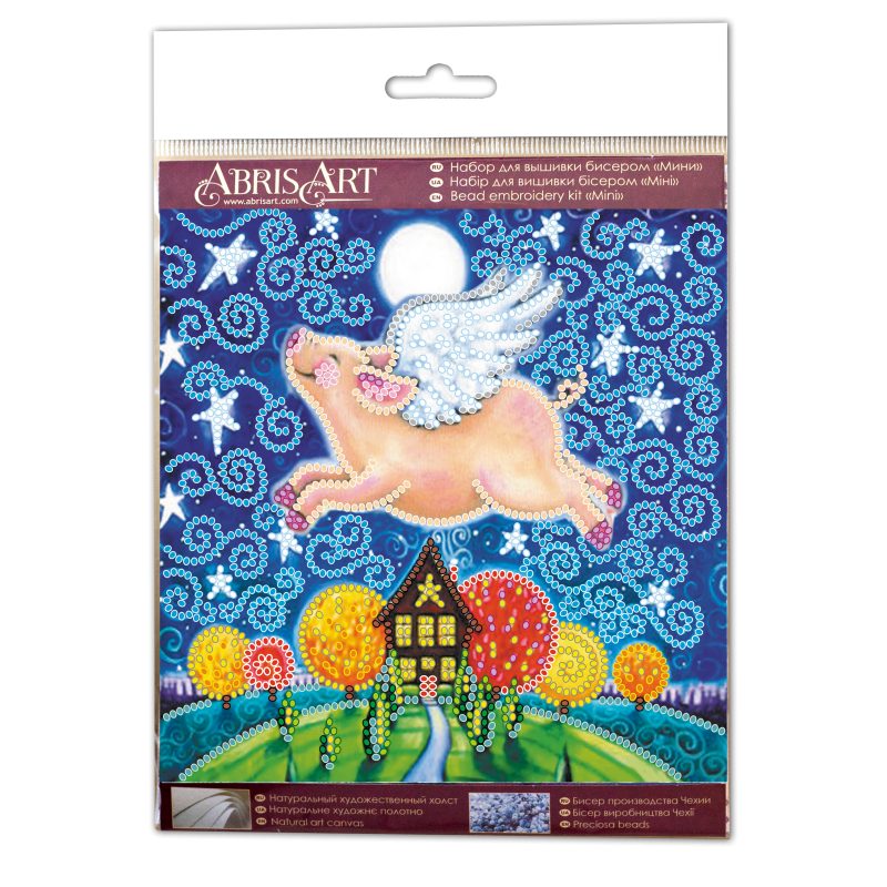 Mini Bead embroidery kit Flying pig