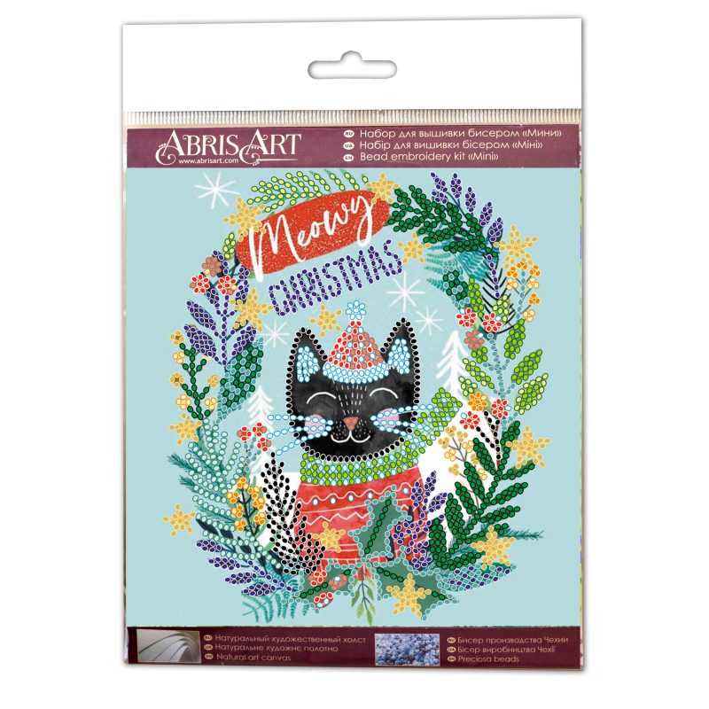 Mini Bead embroidery kit Meow Christmas