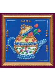Mini Magnets Bead embroidery kit Kettle on blue