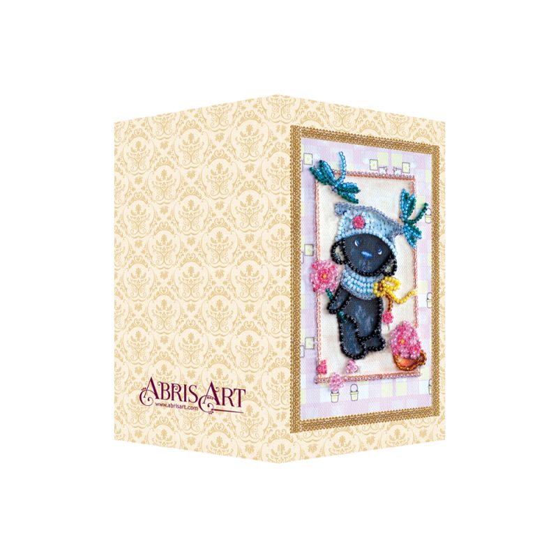Postcard bead embroidery kits Teddy bear and dragonfly