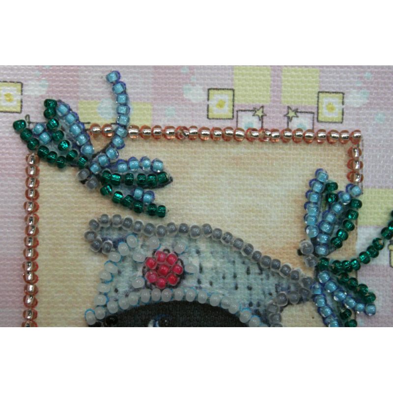 Postcard bead embroidery kits Teddy bear and dragonfly