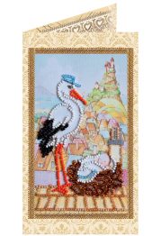 Postcard bead embroidery kits Stork gift
