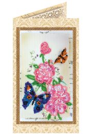 Postcard Bead embroidery kit Flowers and butterfly