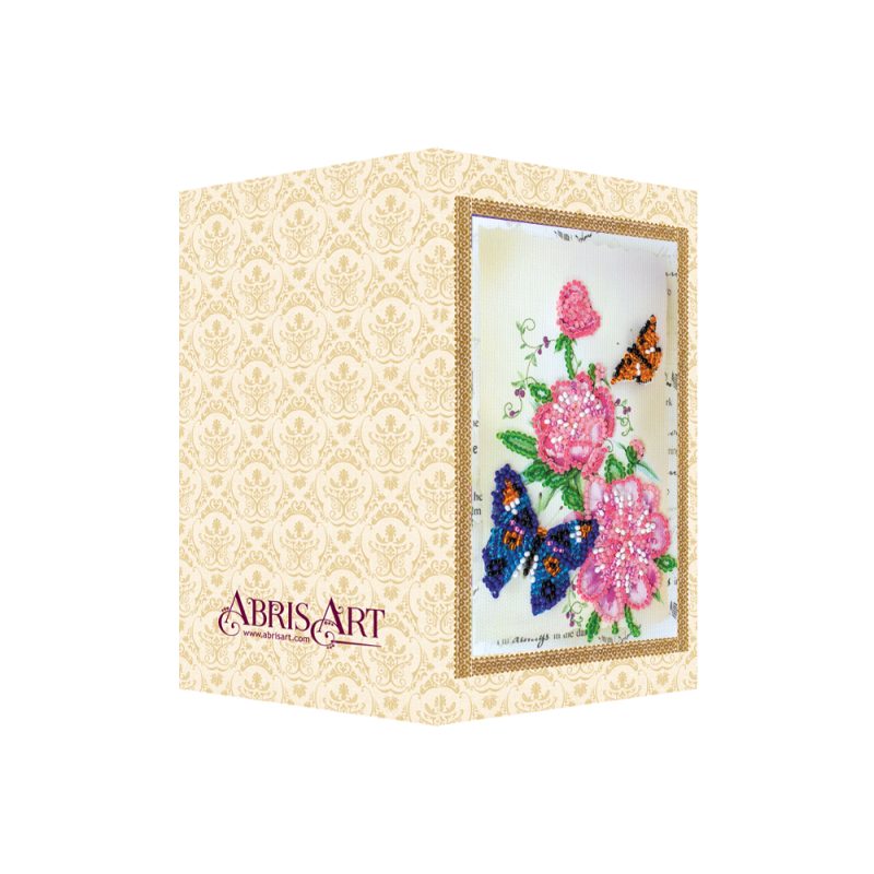 Postcard Bead embroidery kit Flowers and butterfly