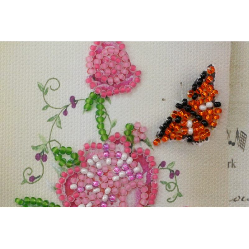 Postcard Bead embroidery kit Flowers and butterfly