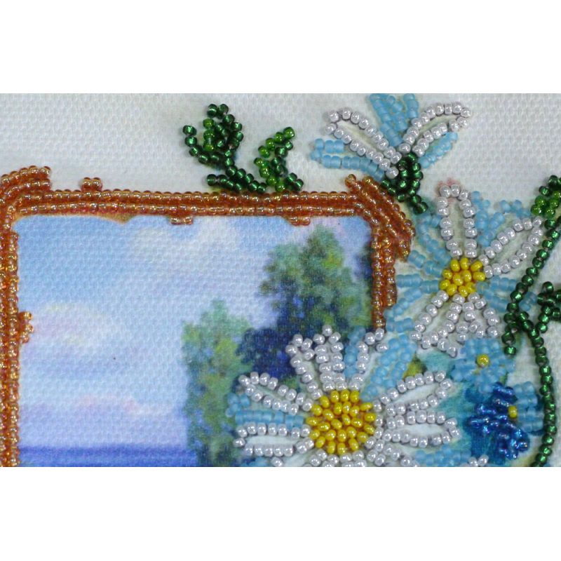 Postcard-envelope for microbead embroidery Chamomile field