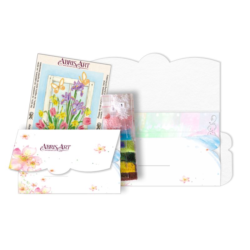 Postcard-envelope for microbead embroidery Early spring