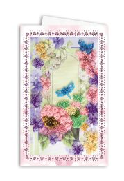 Postcard-envelope for microbead embroidery Dragonfly and Butterfly