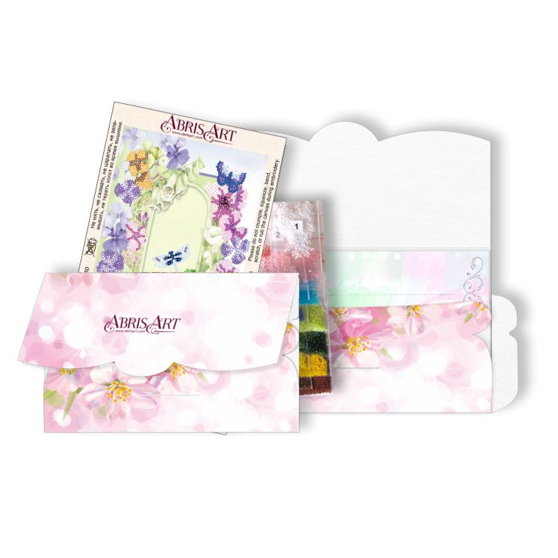 Postcard-envelope for microbead embroidery Dragonfly and Butterfly