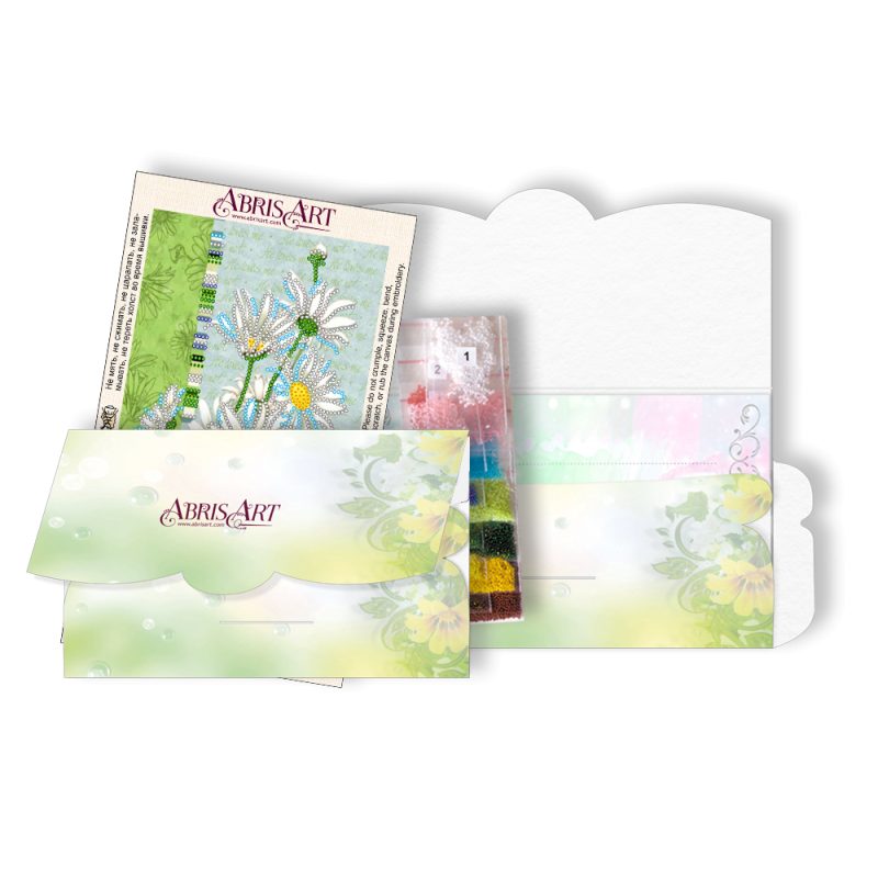 Postcard-envelope for microbead embroidery Chamomile
