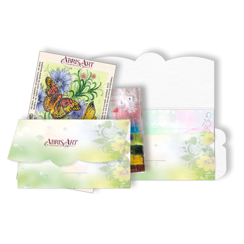 Postcard-envelope for microbead embroidery Three moths