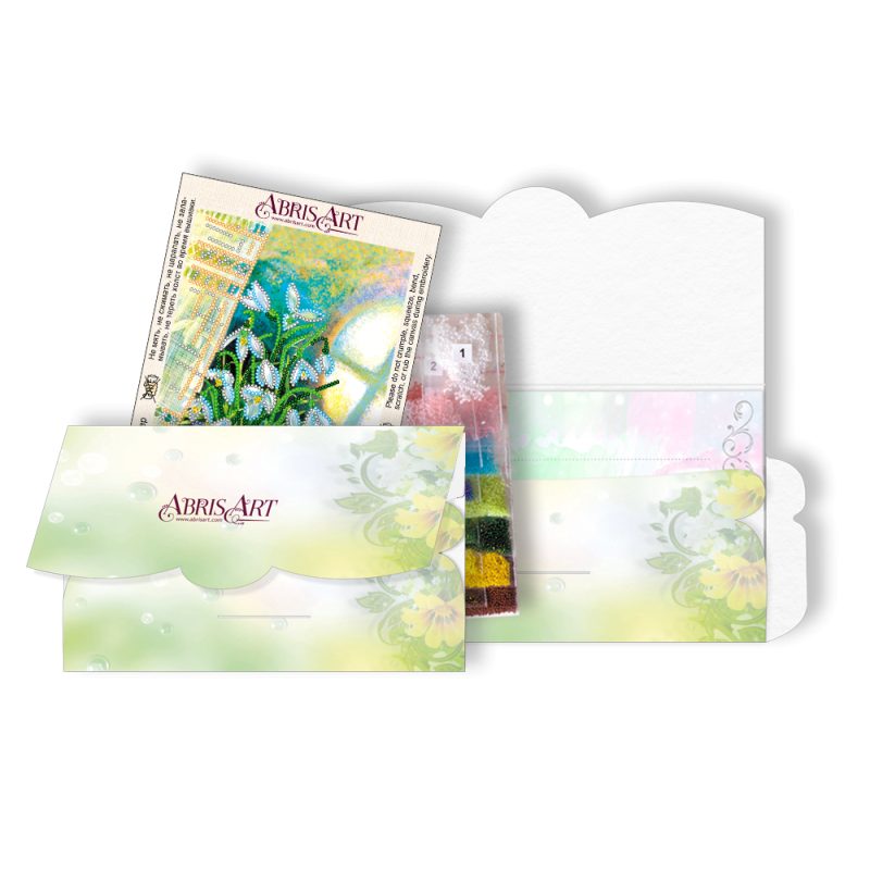 Postcard-envelope for microbead embroidery Snowdrops