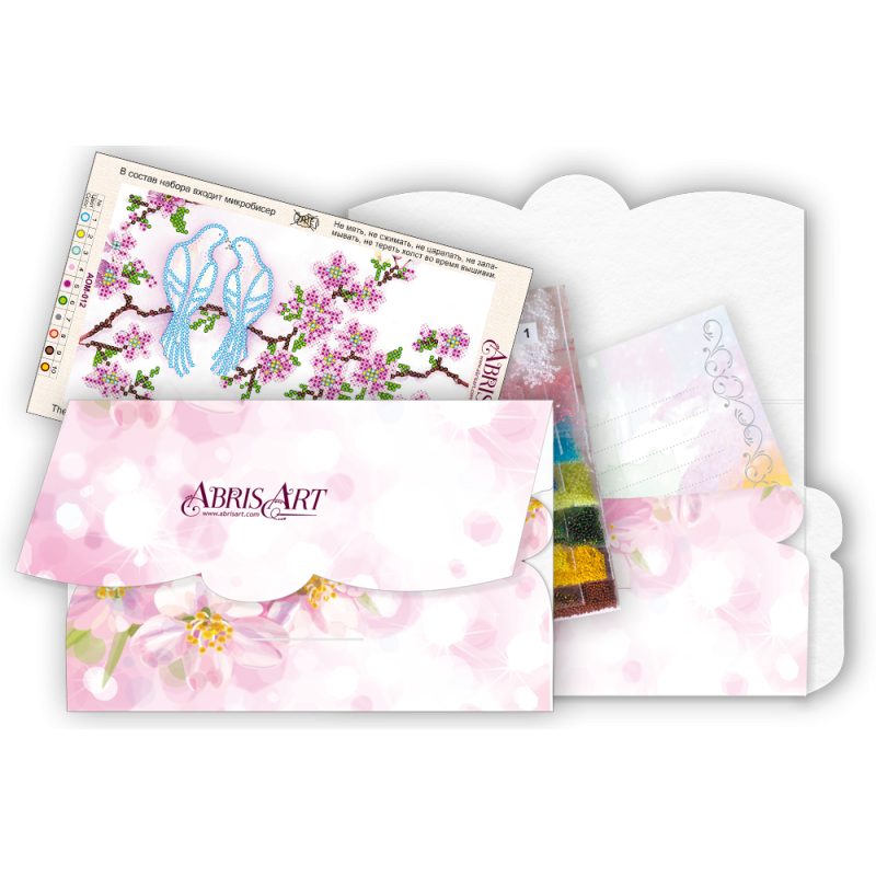Postcard-envelope for microbead embroidery Wedding birds