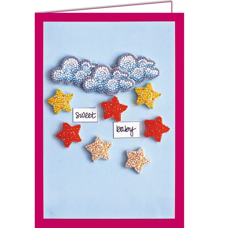 Keychain cross-stitch kit Among stars and clouds